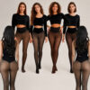 Women wearing high-waisted sheer tummy control tights in different shades