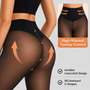 Women's high-waisted tummy control sheer tights in black