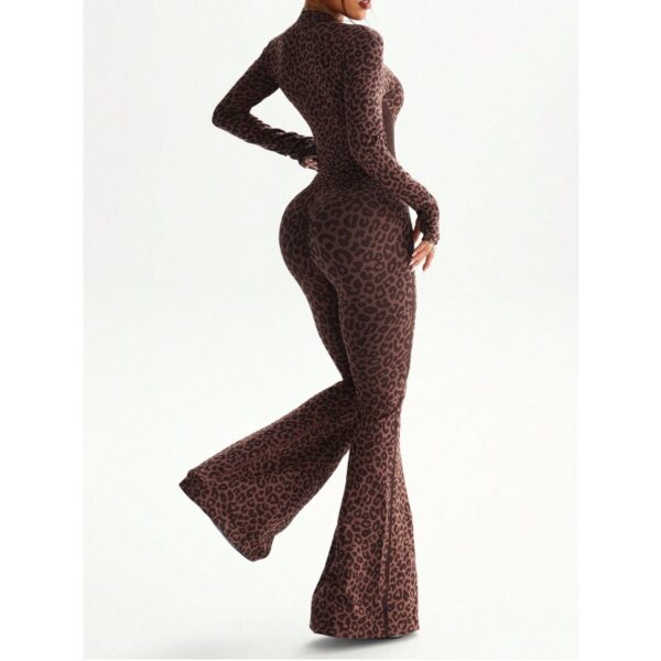 women's leopard print flared jumpsuit