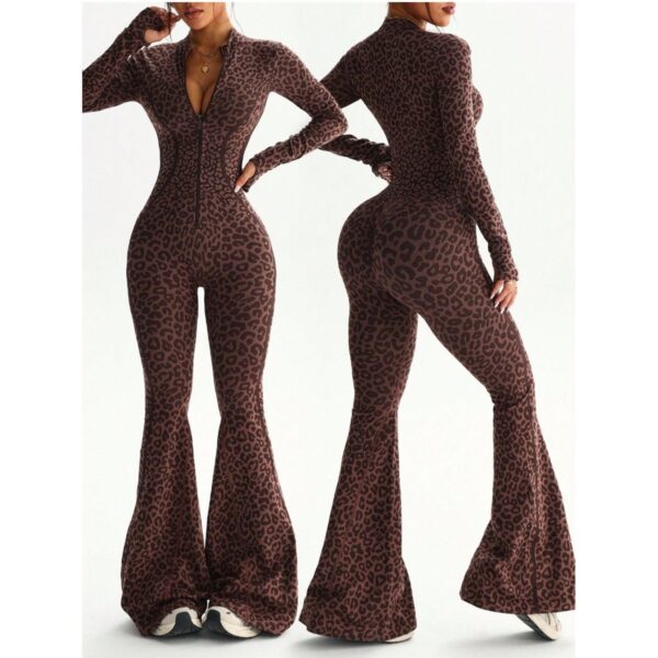 women's leopard print flared jumpsuit