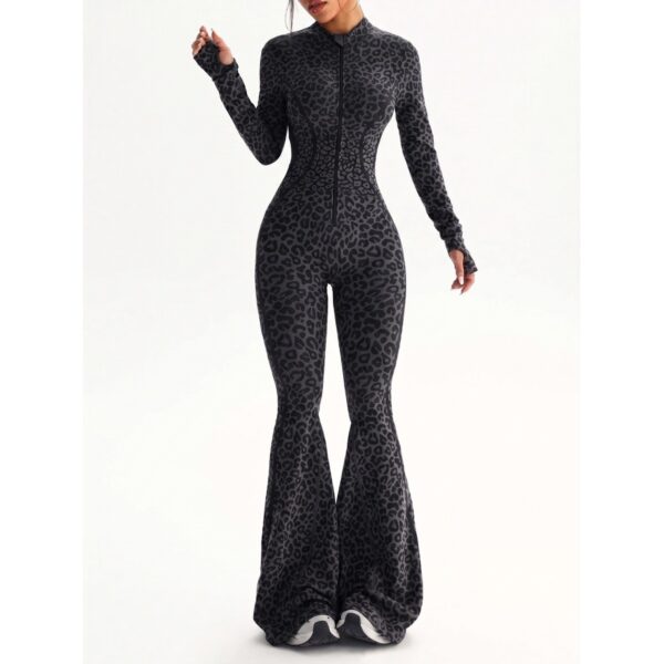 women's leopard print flared jumpsuit